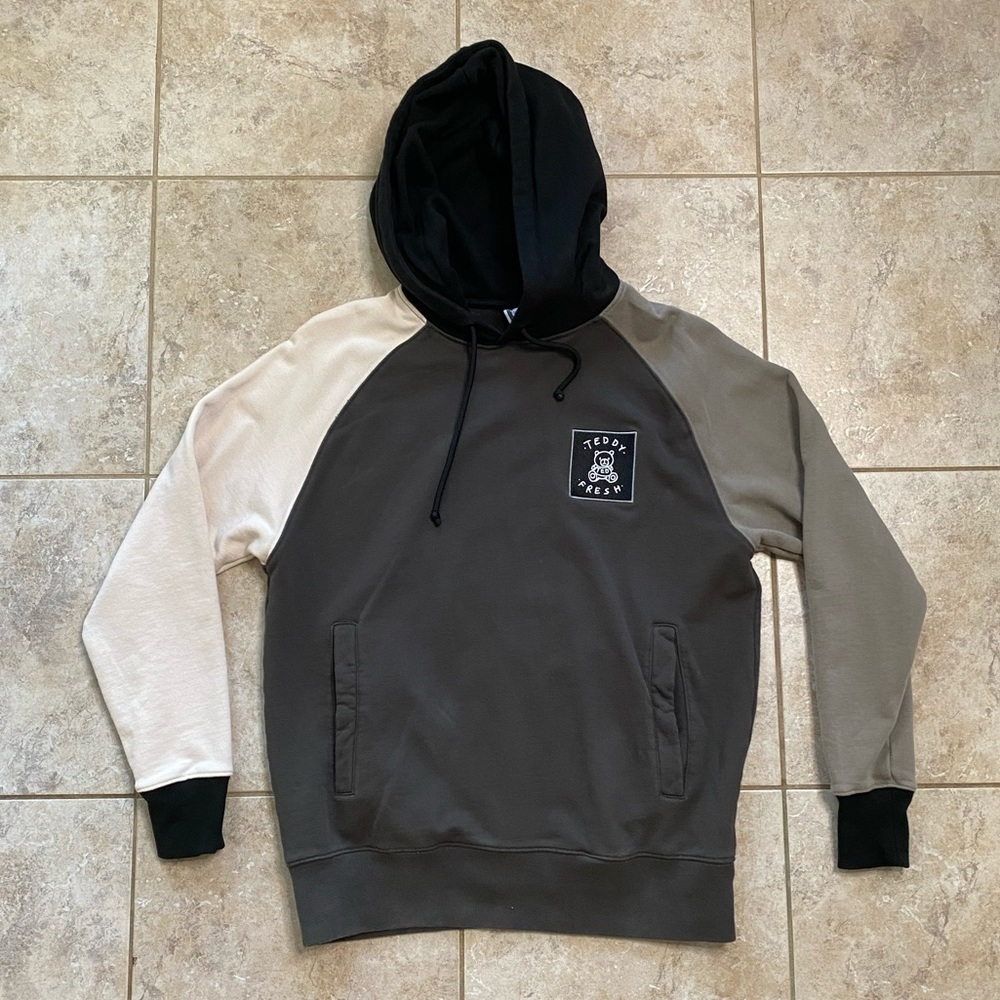 Gray Color Block Original Teddy Fresh Hoodie (S)